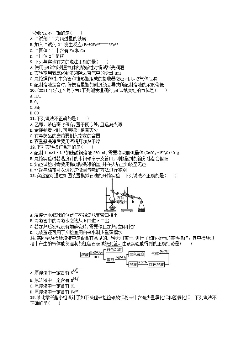 2024高考化学基础知识综合复习优化集训试题17化学实验02