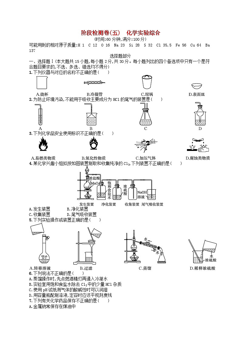 2024高考化学基础知识综合复习阶段检测卷5化学实验综合01
