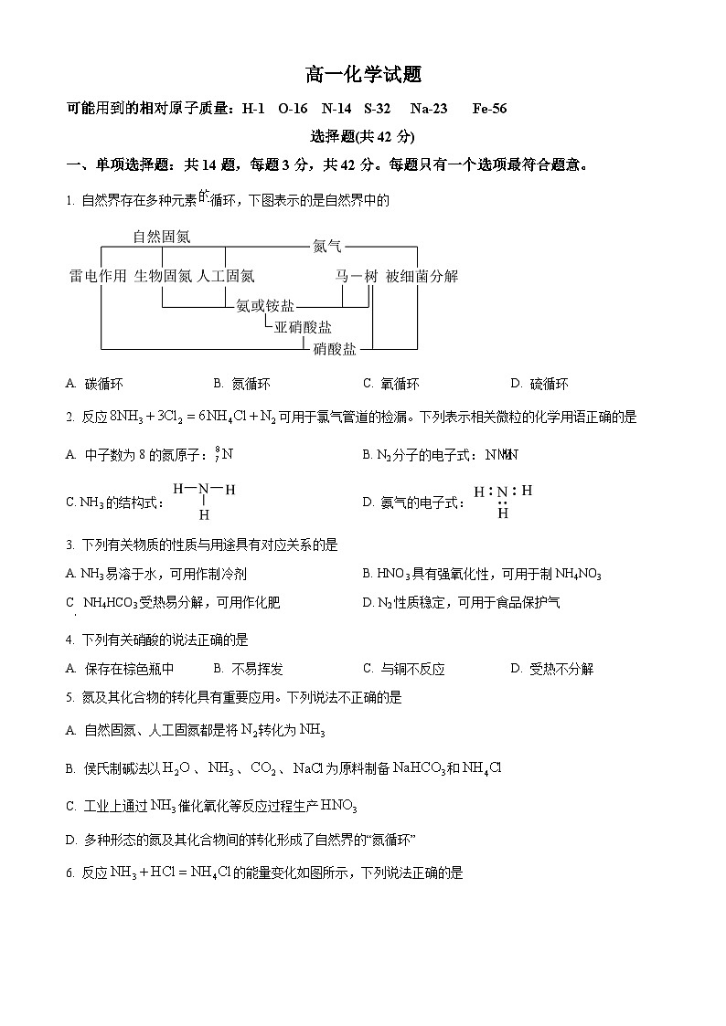 江苏省连云港市赣榆智贤中学高一3月阶段检测化学试题（原卷版）第1页