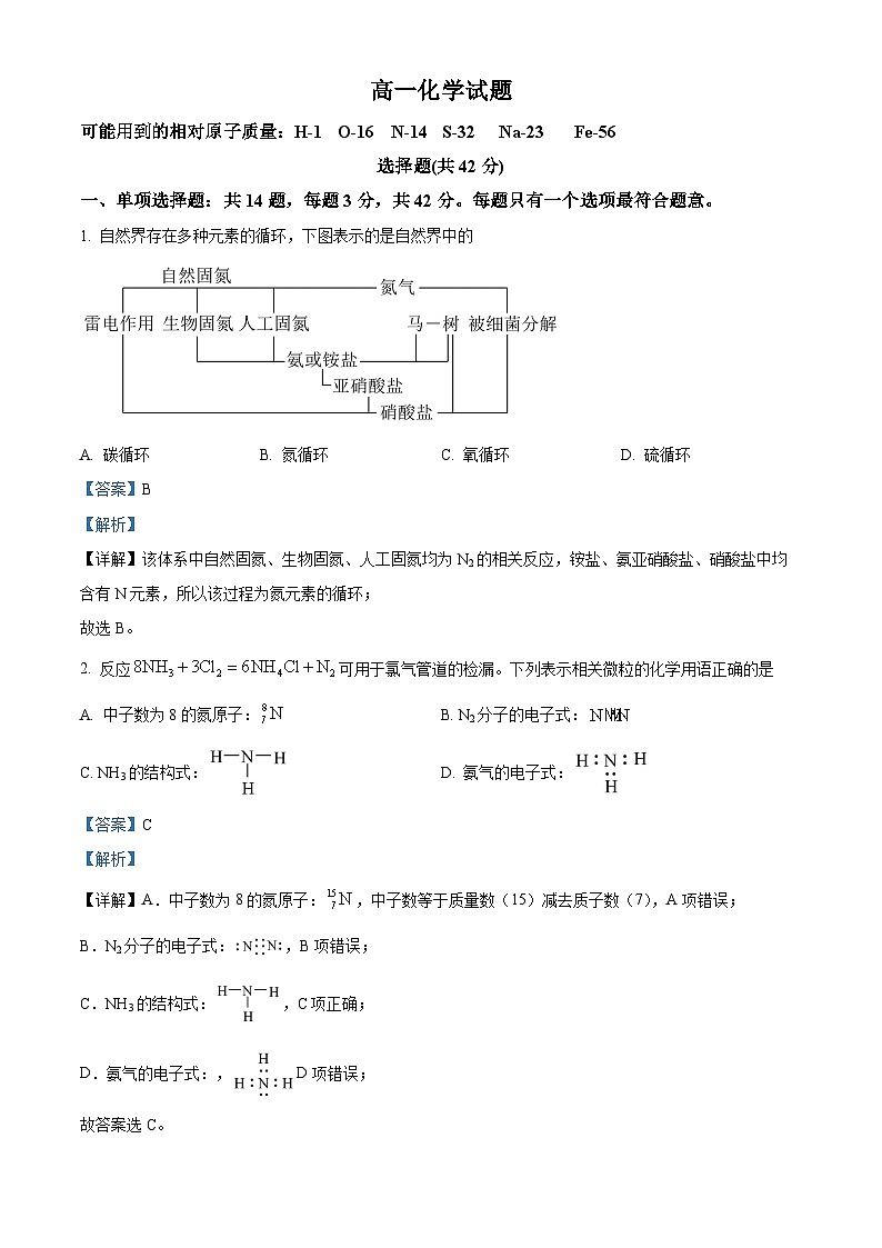 江苏省连云港市赣榆智贤中学高一3月阶段检测化学试题（解析版）第1页