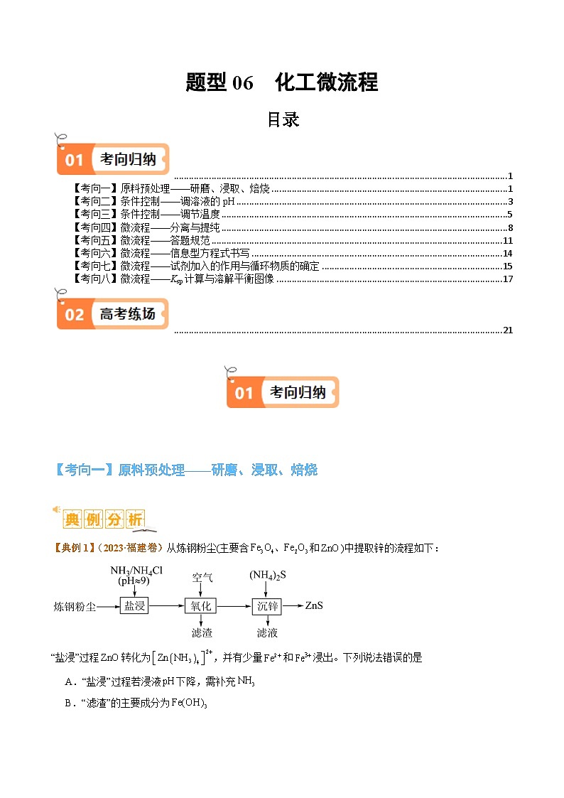 题型06 化工微流程-2024年高考化学二轮热点题型归纳与变式演练（新高考通用）01
