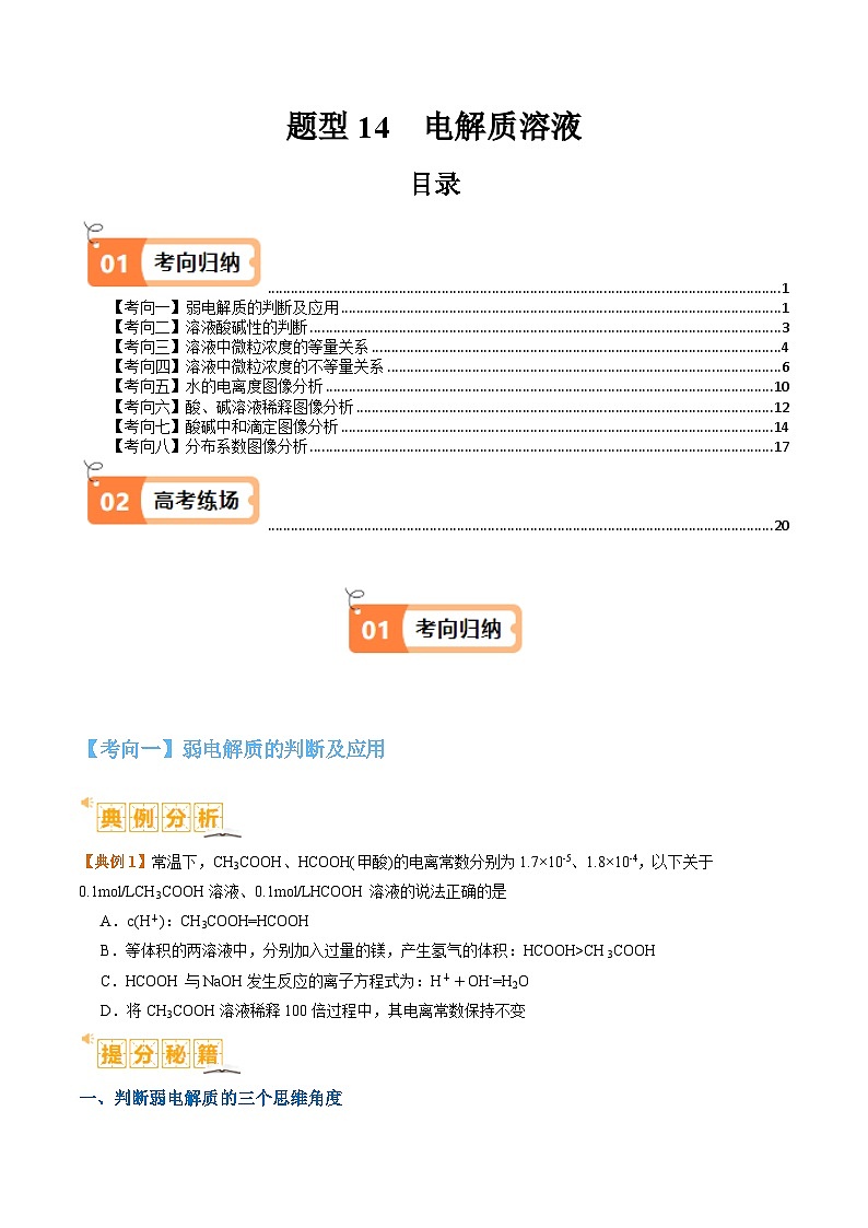 题型14 电解质溶液-2024年高考化学二轮热点题型归纳与变式演练（新高考通用）01