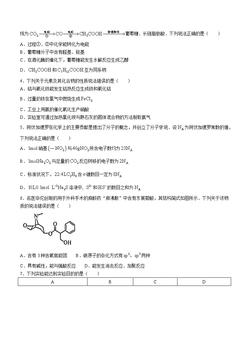 2024届黑龙江省齐齐哈尔市高三下学期2月一模考试化学试题02