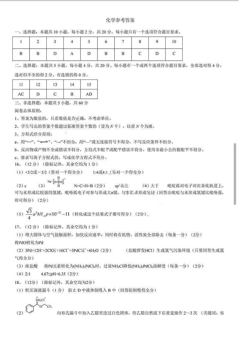 2024山东省名校联盟高三下学期开学考试化学试题01
