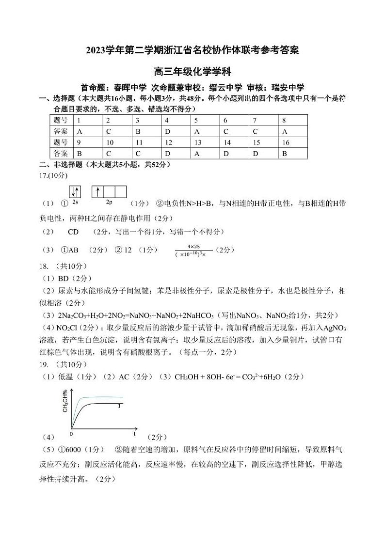 高三化学参考答案第1页