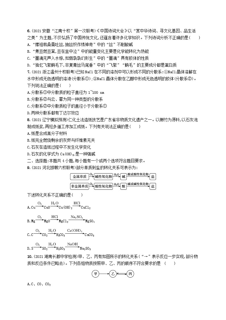 适用于新高考新教材广西专版2024届高考化学一轮总复习第二章物质及其变化课时规范练3物质的分类及转化第2页