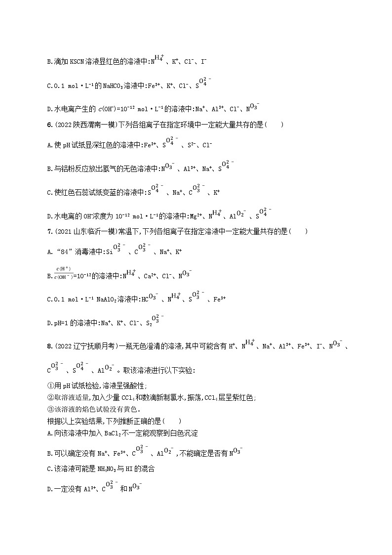 适用于新高考新教材广西专版2024届高考化学一轮总复习第二章物质及其变化课时规范练5离子共存离子的检验与推断02