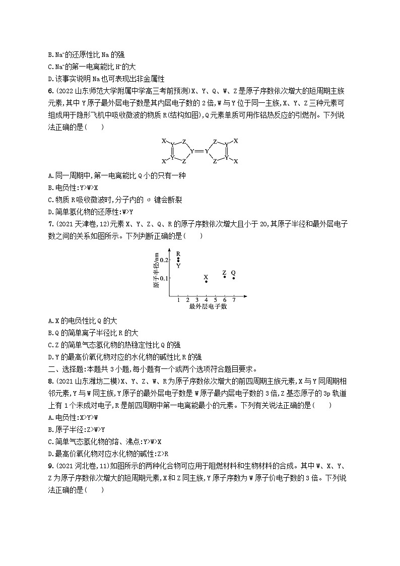 适用于新高考新教材广西专版2024届高考化学一轮总复习第五章物质结构与性质元素周期律课时规范练16元素周期表元素周期律02
