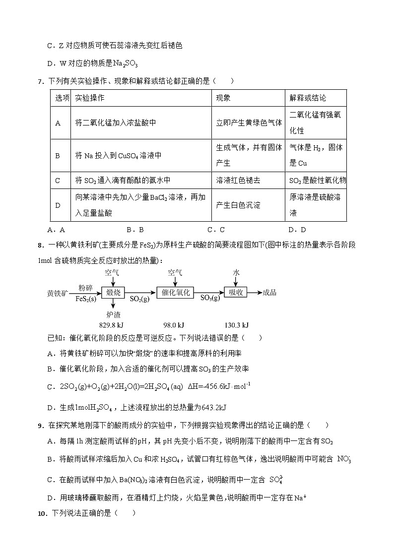 5.1 硫及其化合物 测试题 2023-2024学年高一下学期化学人教版（2019）必修第二册第2页