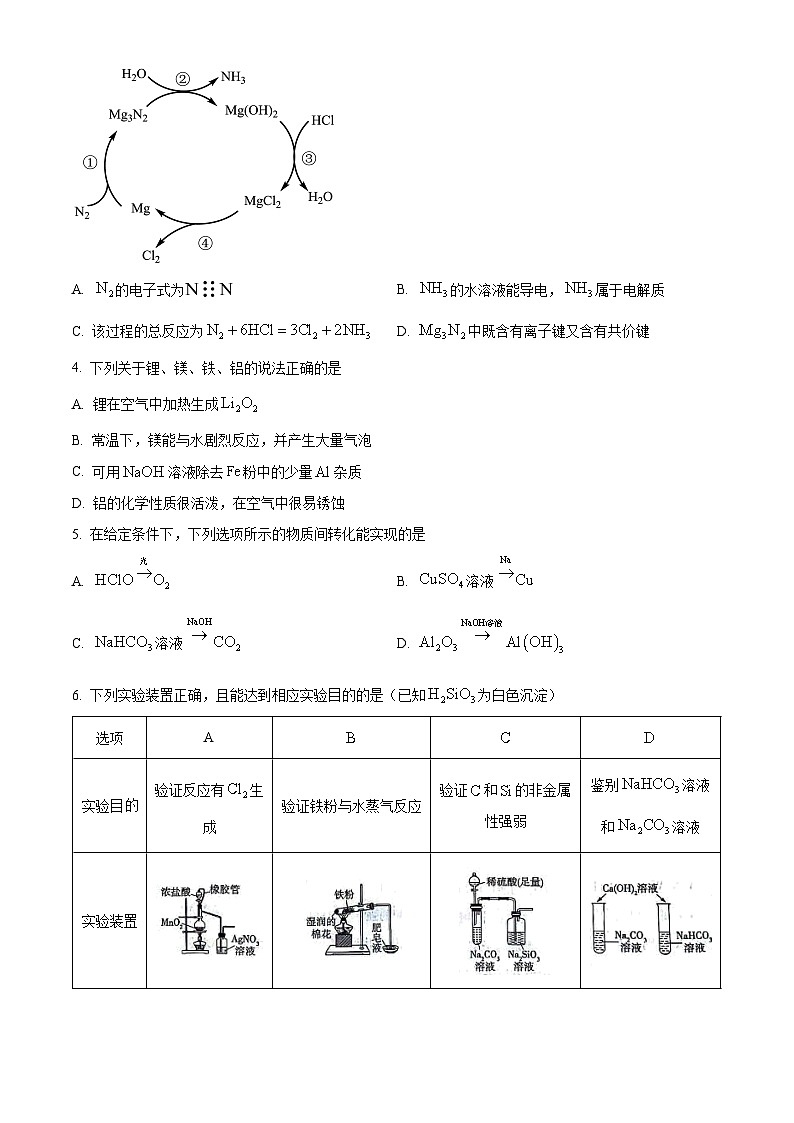 安徽省合肥市第六中学2023-2024学年高一上期末质量检测化学试卷（Word版附解析）02