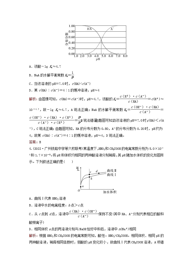 2024届高考化学一轮总复习课时跟踪练25弱电解质的电离02