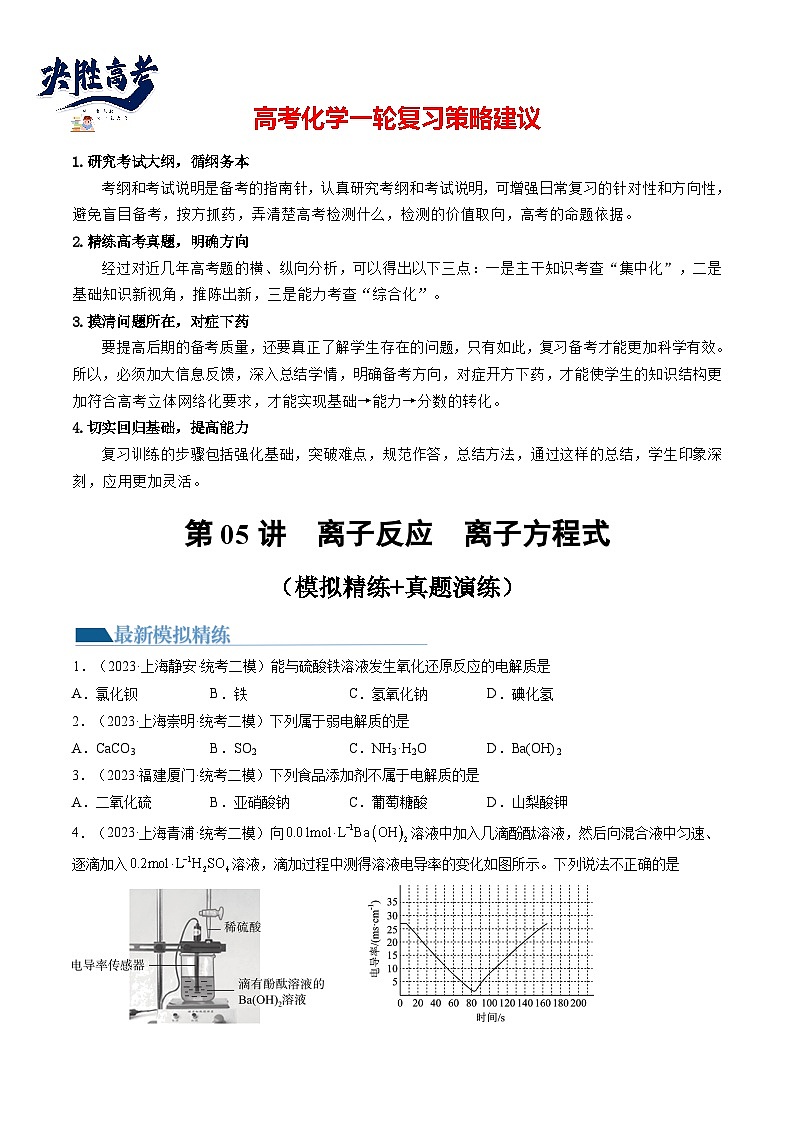 第05讲 离子反应 离子方程式（练透）（学生版）第1页