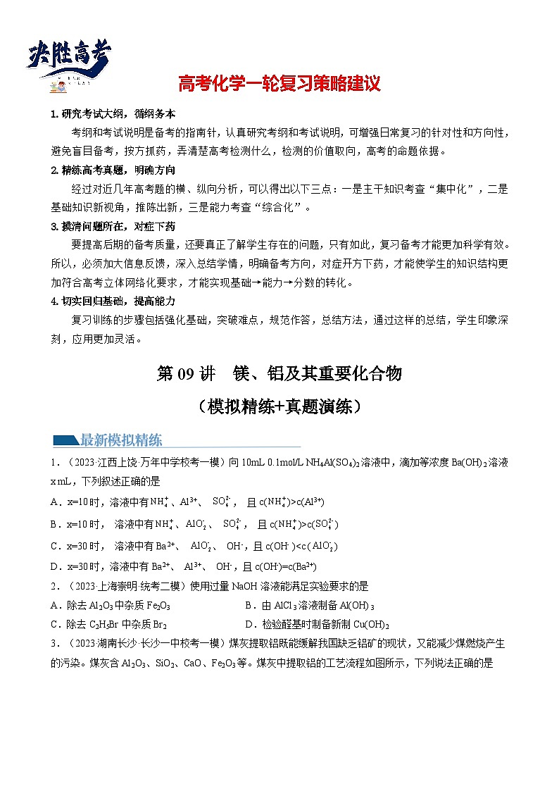 最新高考化学一轮复习【讲通练透】 第09讲 镁、铝及其重要化合物（练透）01