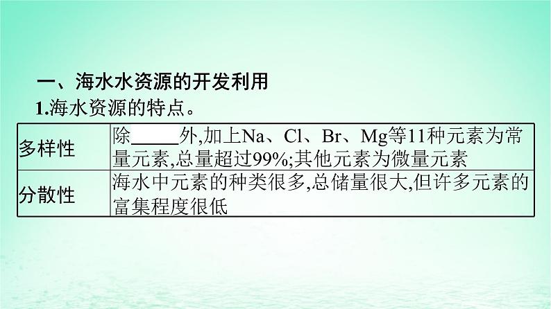 新教材同步备课2024春高中化学第8章化学与可持续发展第1节自然资源的开发利用第2课时海水资源的开发利用课件新人教版必修第二册02