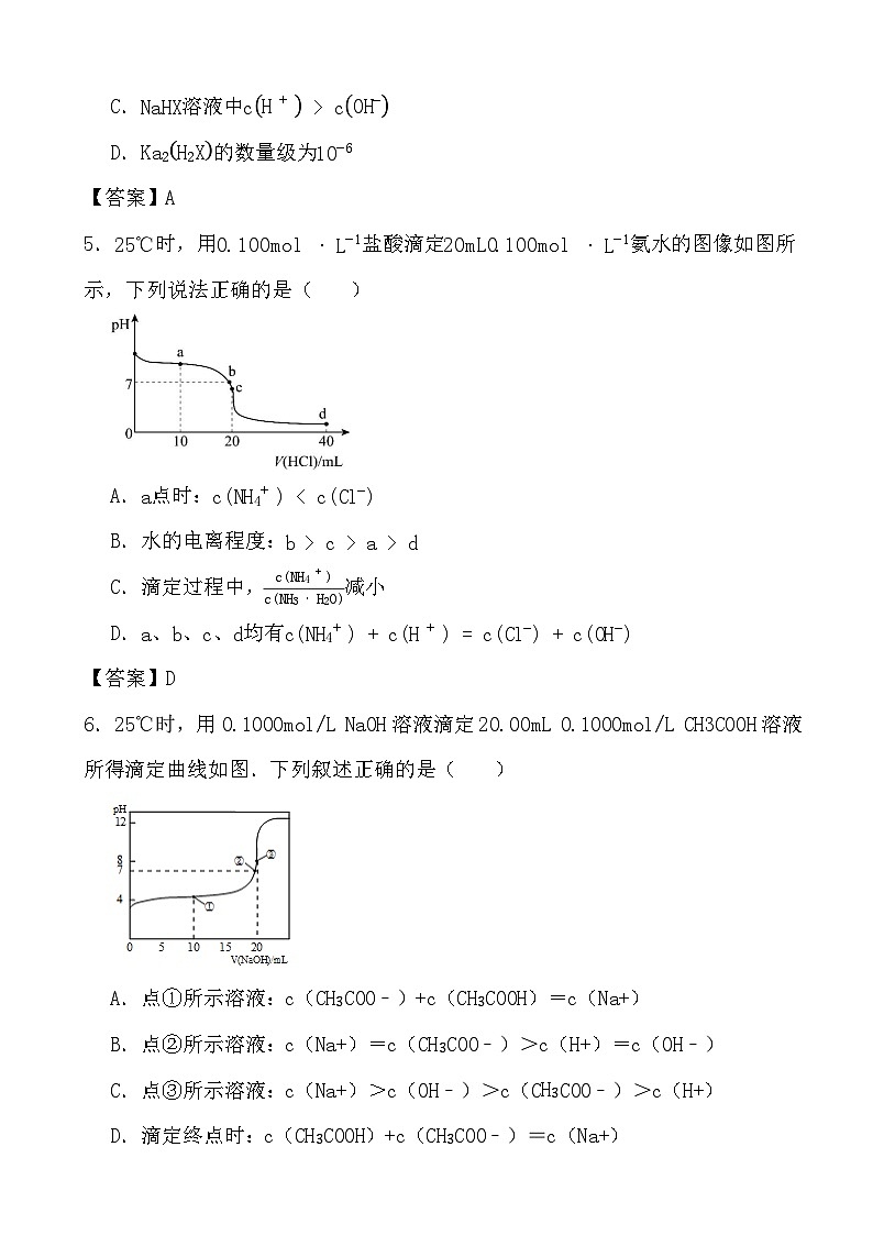 2024年高考化学三轮冲刺考前巩固专题训练25 中和滴定曲线答案第3页