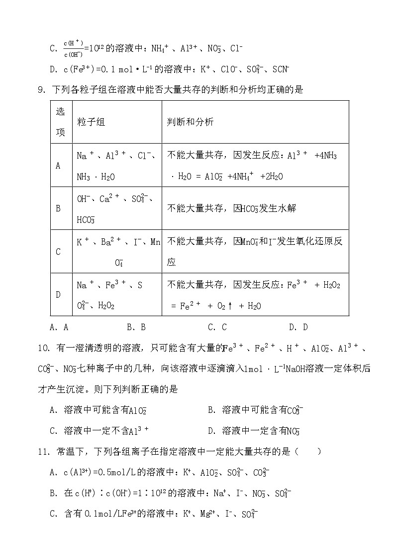 2024年高考化学三轮冲刺考前巩固专题训练28 离子共存第3页