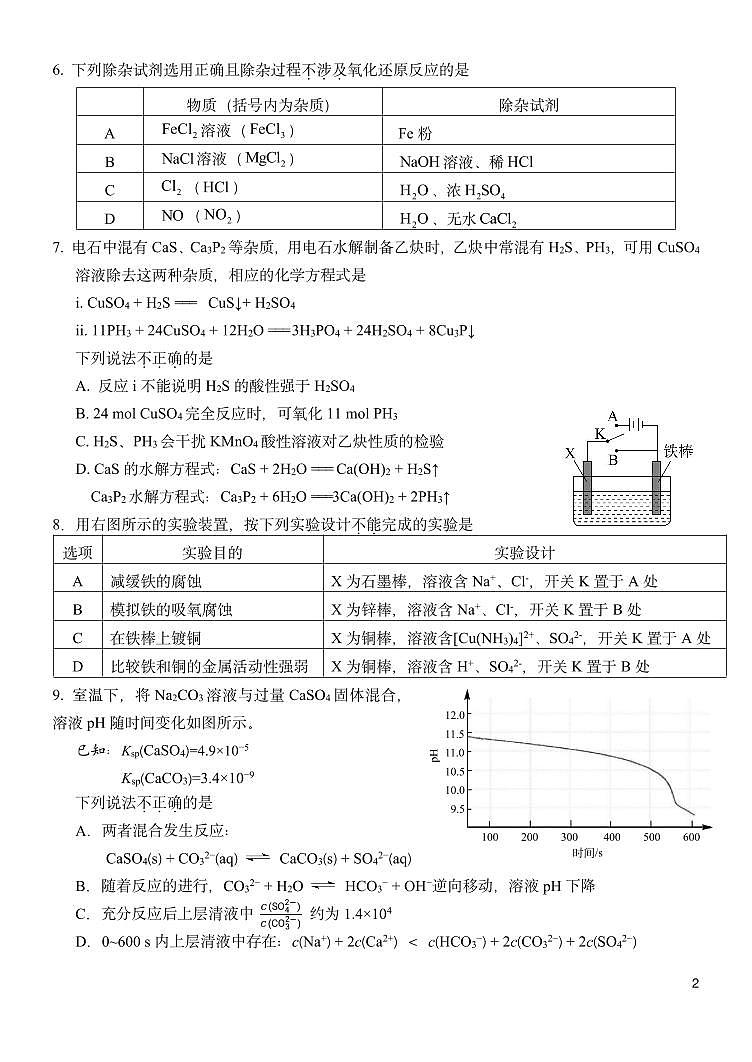 2023-2024学年清华附中朝阳学校高三2月开学考化学试题及答案第2页