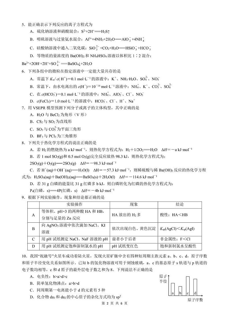 2024年春入学考试化学第2页