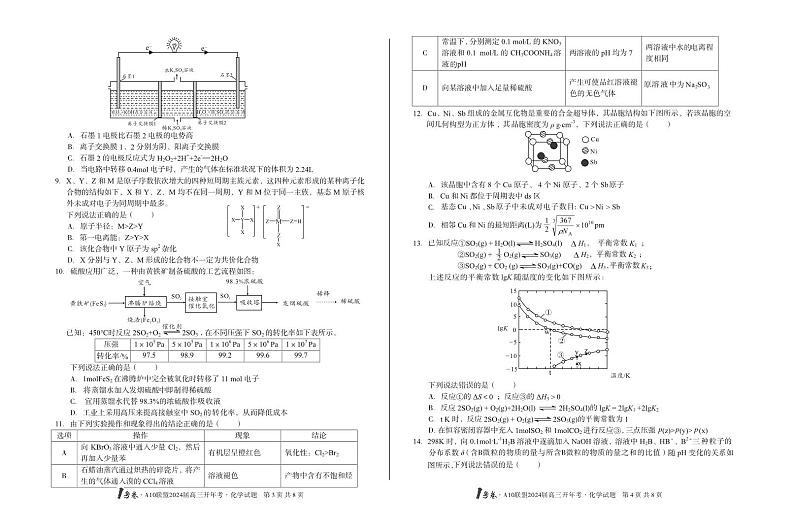 【8开】1号卷·A10联盟2024届高三开年考化学第2页