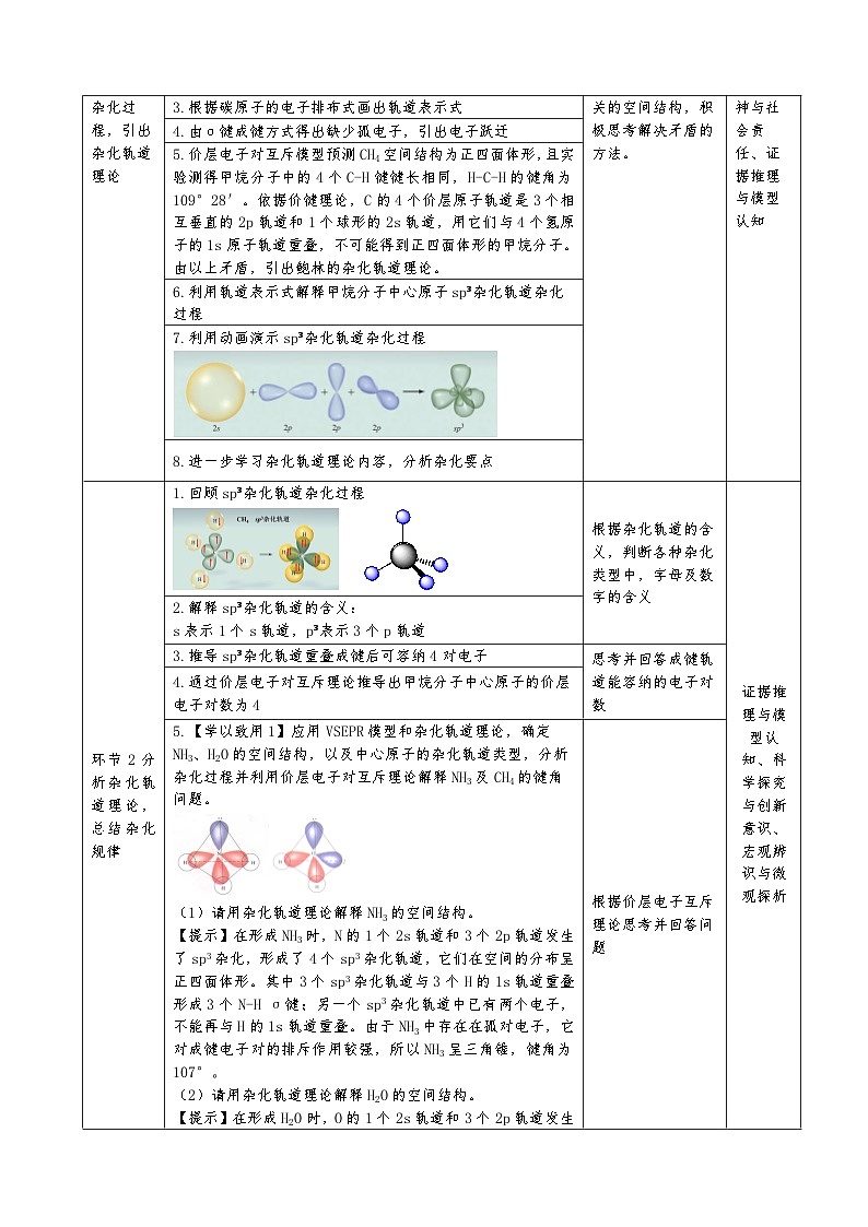 分子的空间结构第三课时：杂化轨道理论  教学设计03