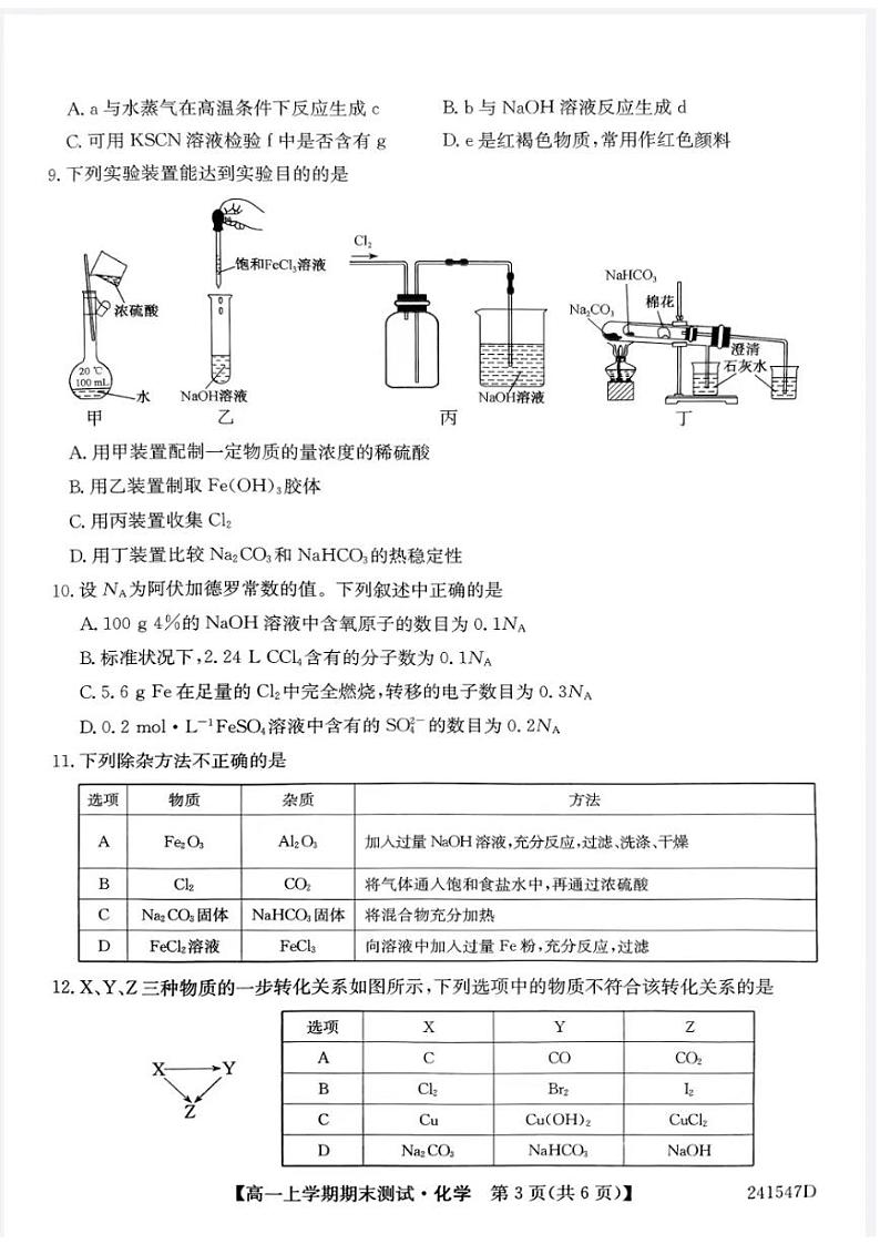 2024山西省部分学校高一上学期1月期末联考试题化学PDF版含答案第3页