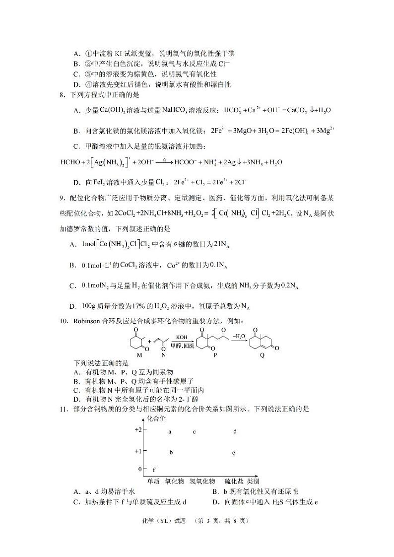湖南省长沙市雅礼中学2024届高三一模 化学第3页