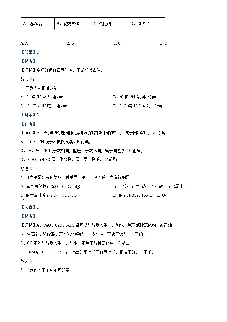 福建省福州十五中、格致鼓山中学、教院二附中、福州铜盘中学、福州十中2023-2024学年高一上学期期中联考化学试题（解析版）第2页