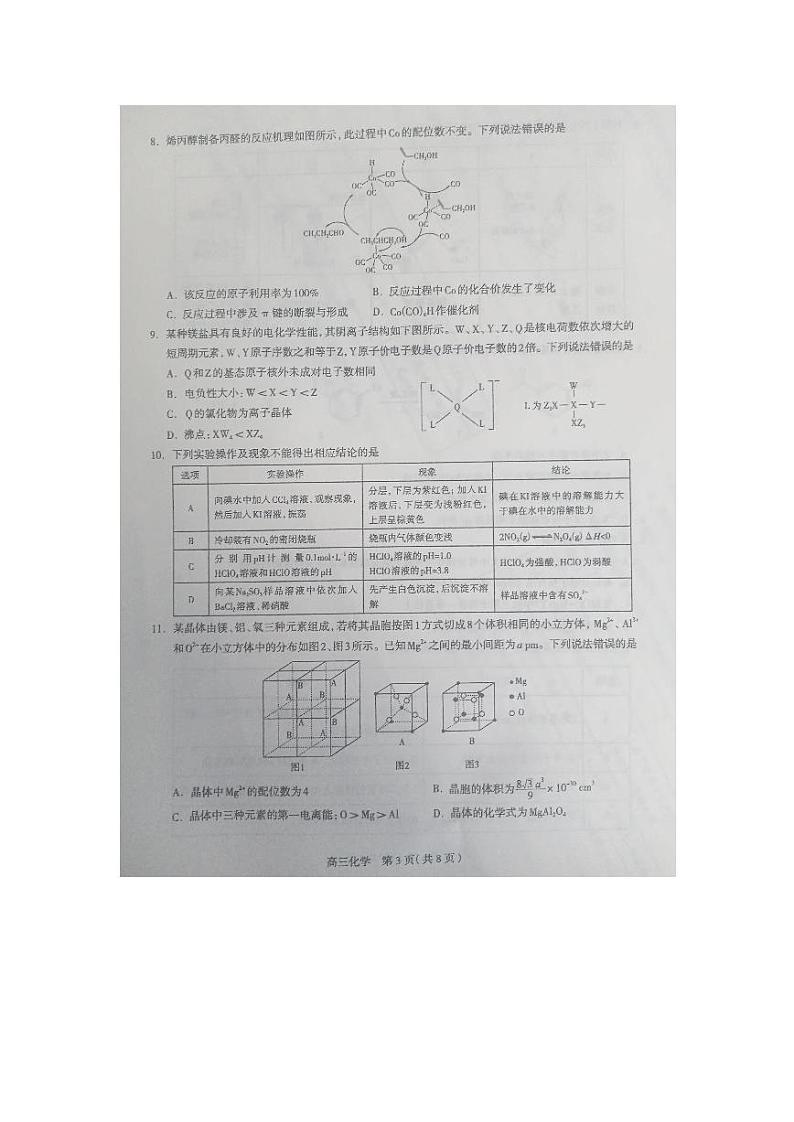 2024届河北省各市高三下学期一模联考化学试题第3页