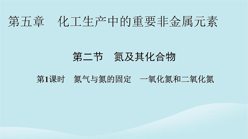 新教材同步系列2024春高中化学第五章化工生产中的重要非金属元素第二节氮及其化合物第1课时氮气与氮的固定一氧化氮和二氧化氮课件新人教版必修第二册第1页