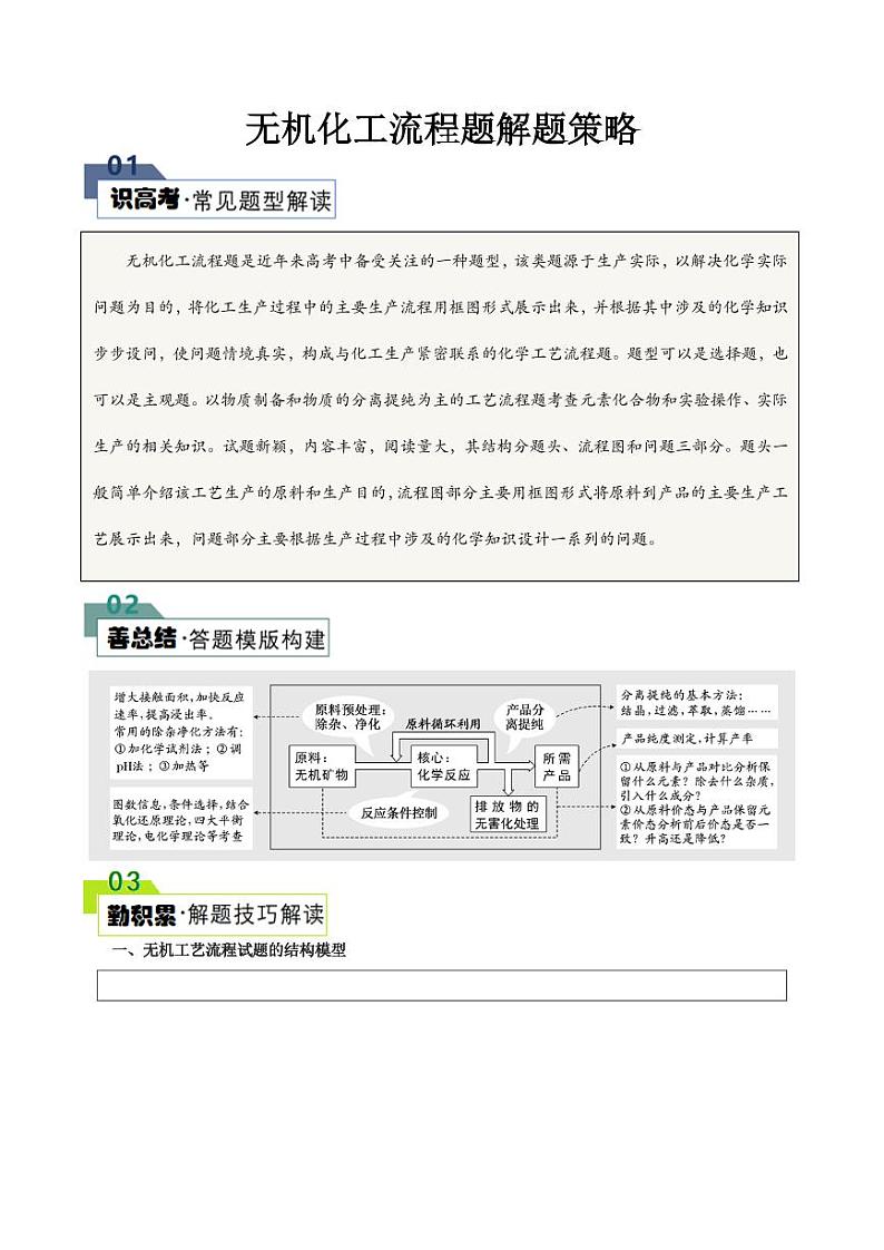 无机化工流程题解题策略--2024年高考化学答题技巧01