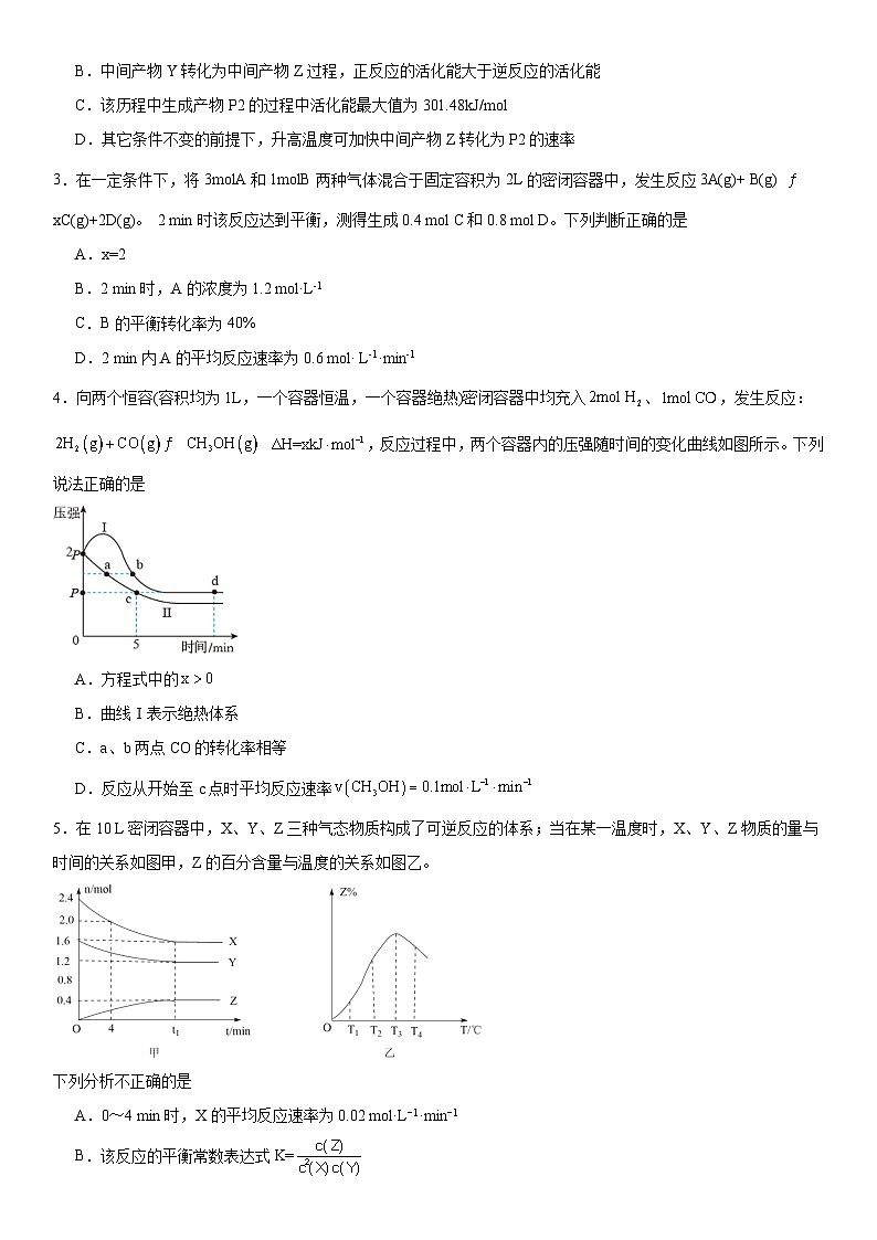 专题2《化学反应速率与化学平衡》单元检测题2023--2024 学年上学期高二苏教版（2019）高中化学选择性必修1第2页