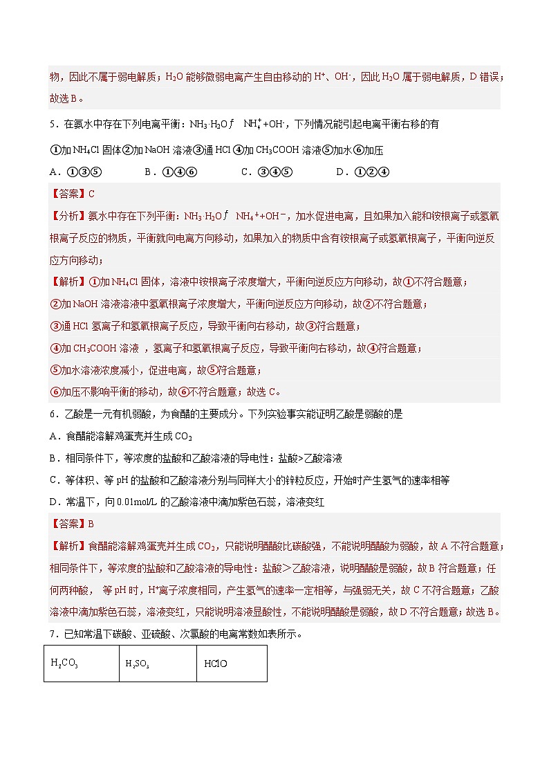 第21讲  电离平衡（练）- 2024年高考化学大一轮复习【讲义+练习+专题】03