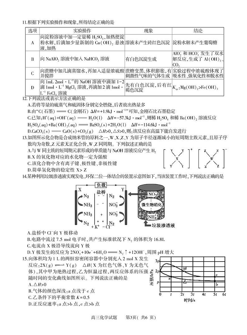 2022-2023学年信阳市普通高中高三二模化学试题及答案03