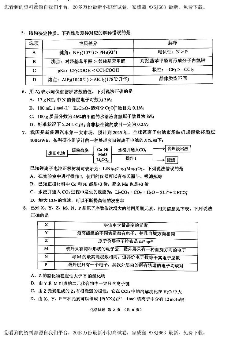 68，安徽省“江南十校”2024届高三下学期3月联考化学试卷(1)02