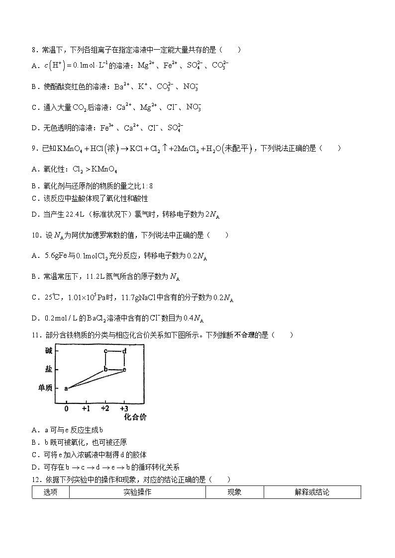 广东省深圳外国语学校高中园2023-2024学年高一上学期期末考试+化学试卷(无答案)第3页