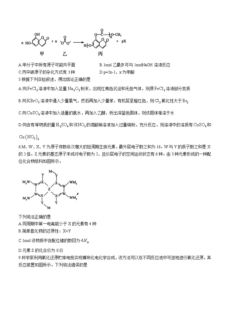 山东省济宁市2024届高三下学期一模考试化学试题(无答案)02