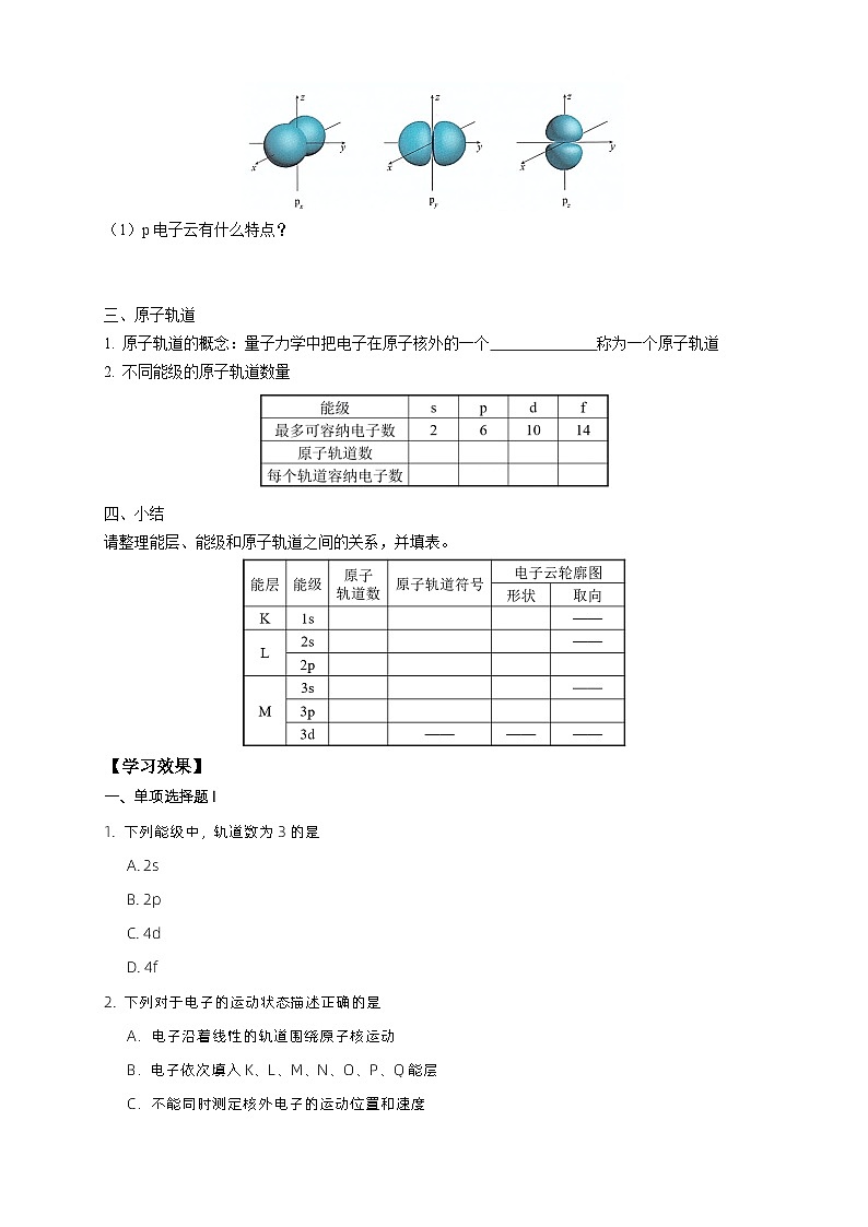 第一章 第一节 第三课时 电子云与原子轨道-学案设计第2页