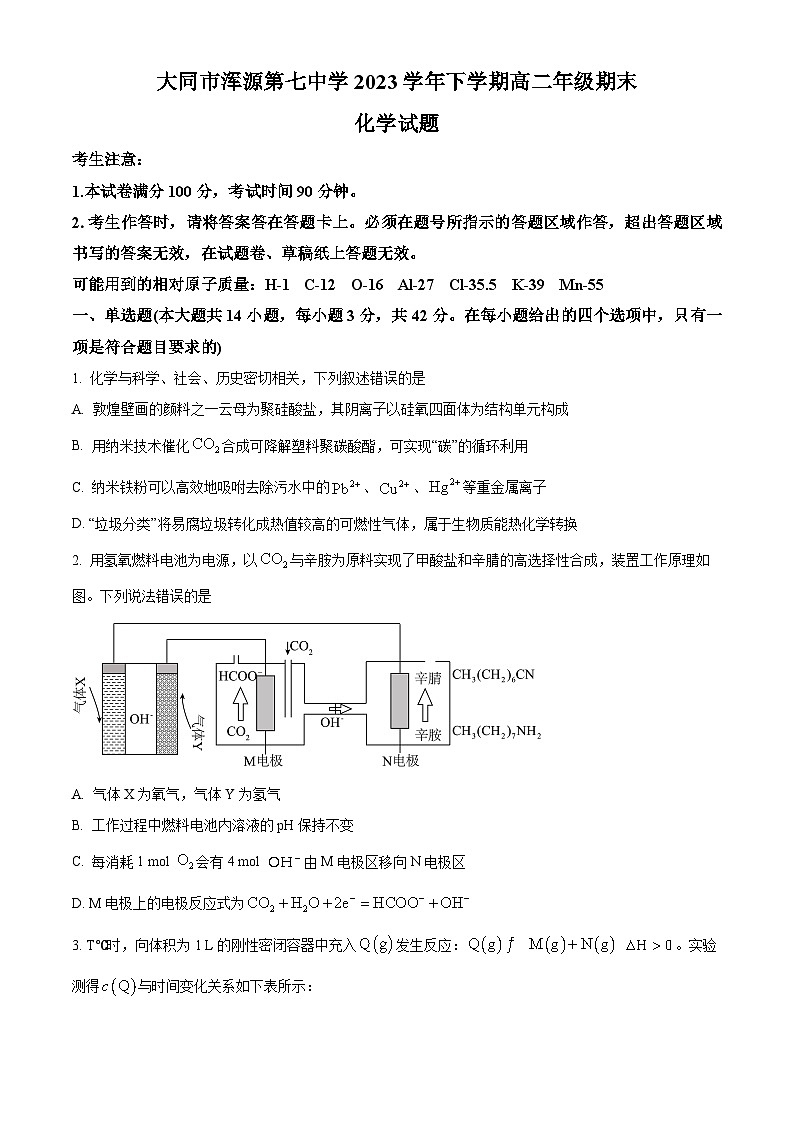 山西省浑源县第七中学校2022-2023学年高二下学期7月期末考试化学试题（原卷版+解析版）01