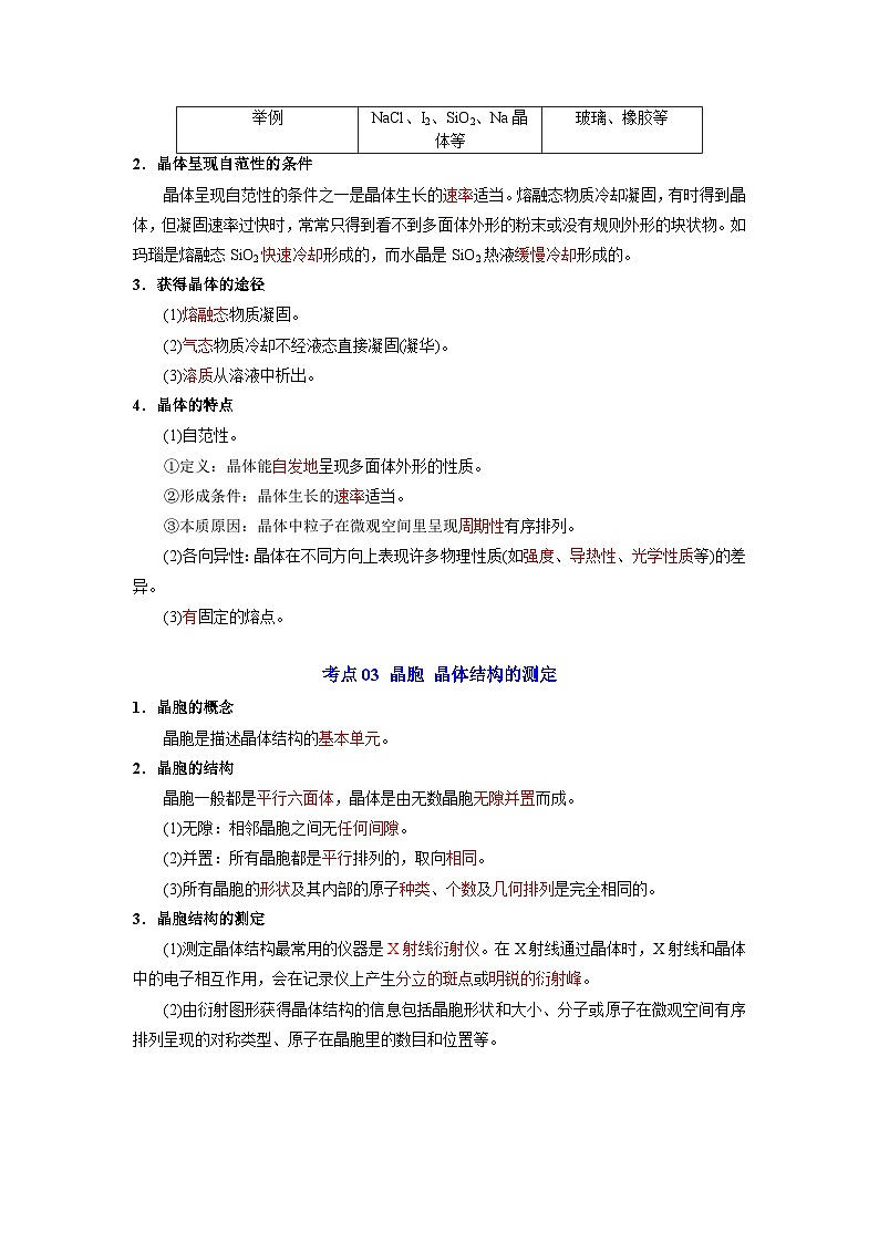 第三章  晶体结构与性质-【知识清单】2023-2024学年高二化学单元复习知识清单（人教版2019选择性必修2）第2页