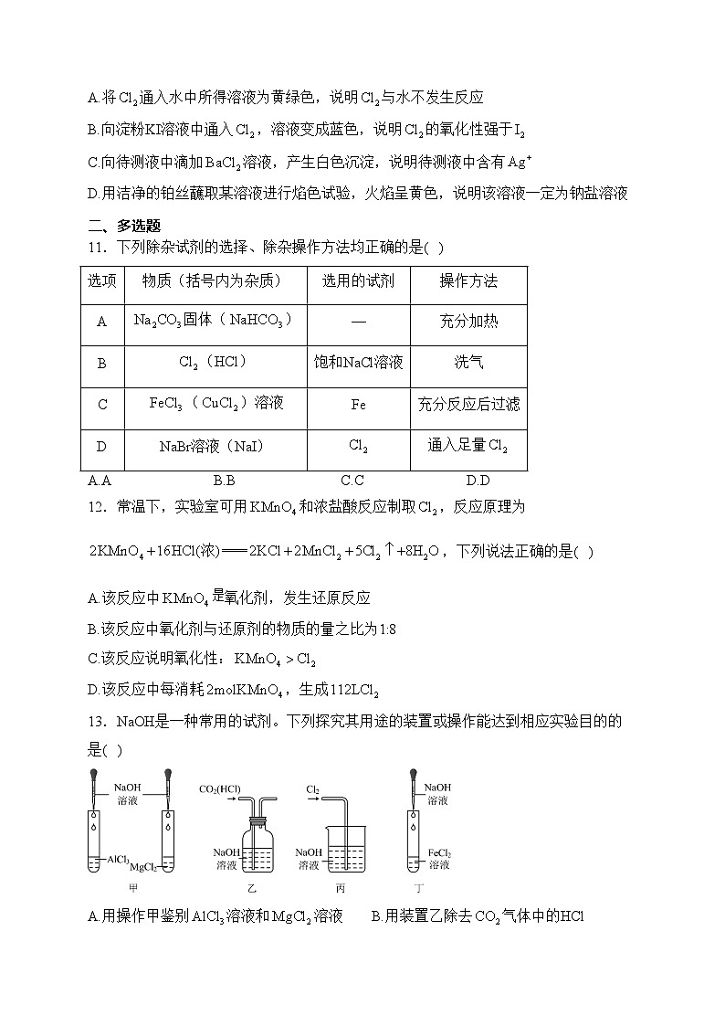 海南省2023-2024学年高一上学期期末考试化学试卷(含答案)第3页