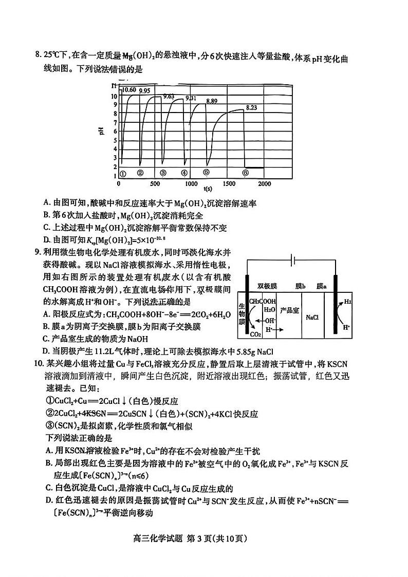 2024泰安高三下学期3月一轮检测（泰安一模）化学PDF版含答案03