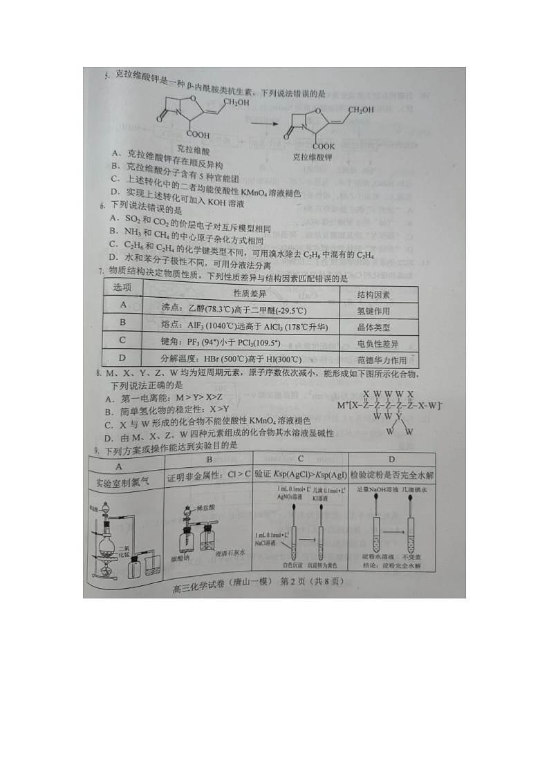 河北省唐山市2023-2024学年高三一模化学试题第2页