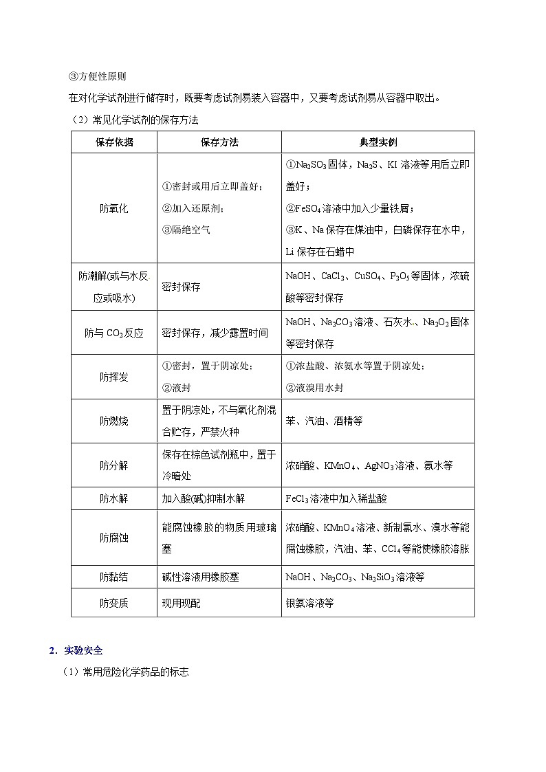 最新高考化学考点一遍过（讲义） 考点03 化学试剂的保存及实验安全02