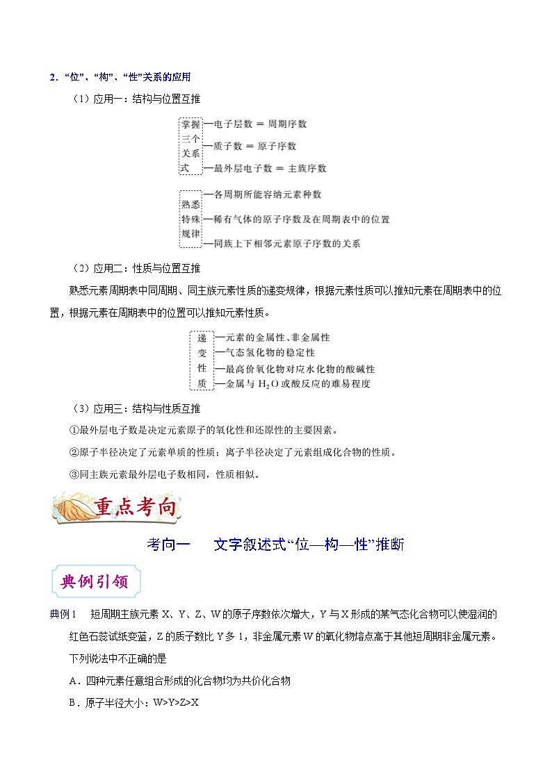 最新高考化学考点一遍过（讲义） 考点28 元素位置、原子结构、元素性质之间的相互推断02
