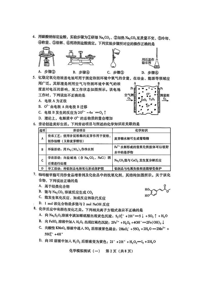 2024届广东省江门市等5地高三下学期一模化学试题02