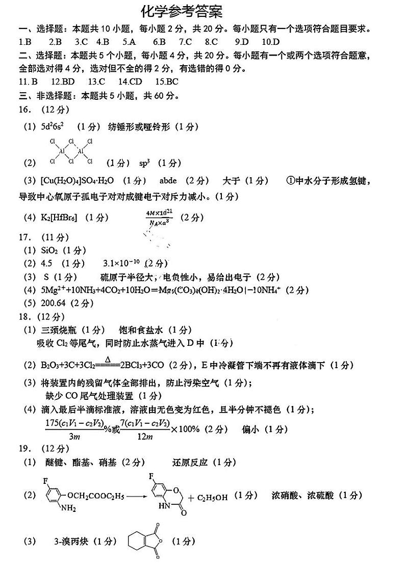 2024届山东省青岛市高三下学期第一次适应性检测（青岛一模）化学01