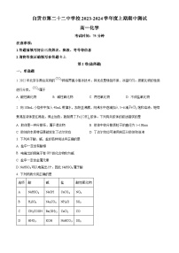 四川省自贡市第二十二中学校2023-2024学年高一上学期期中考试化学试题（原卷版+解析版）