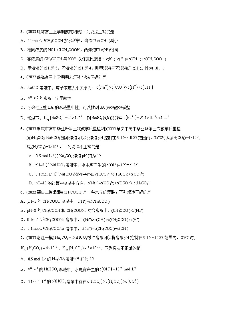 必练15 水溶液中的离子平衡基础20题【尖子生创造营】2023年高考化学总复习高频考点必刷1000题（广东专用）(原卷版)第2页