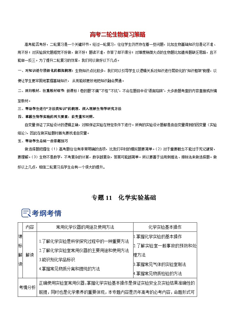 最新高考化学二轮复习讲练测  专题11 化学实验基础（讲）01