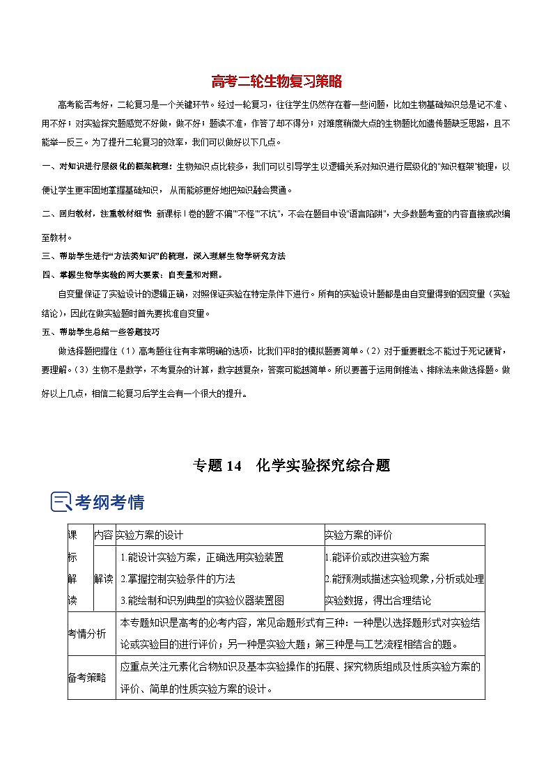 最新高考化学二轮复习讲练测  专题14 化学实验探究综合题（讲）01